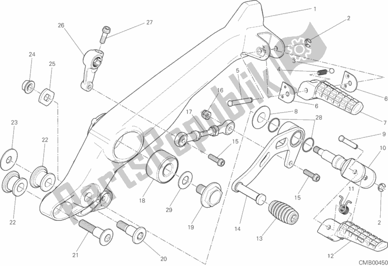 All parts for the Footrests, Left of the Ducati Scrambler Urban Enduro Thailand USA 803 2015